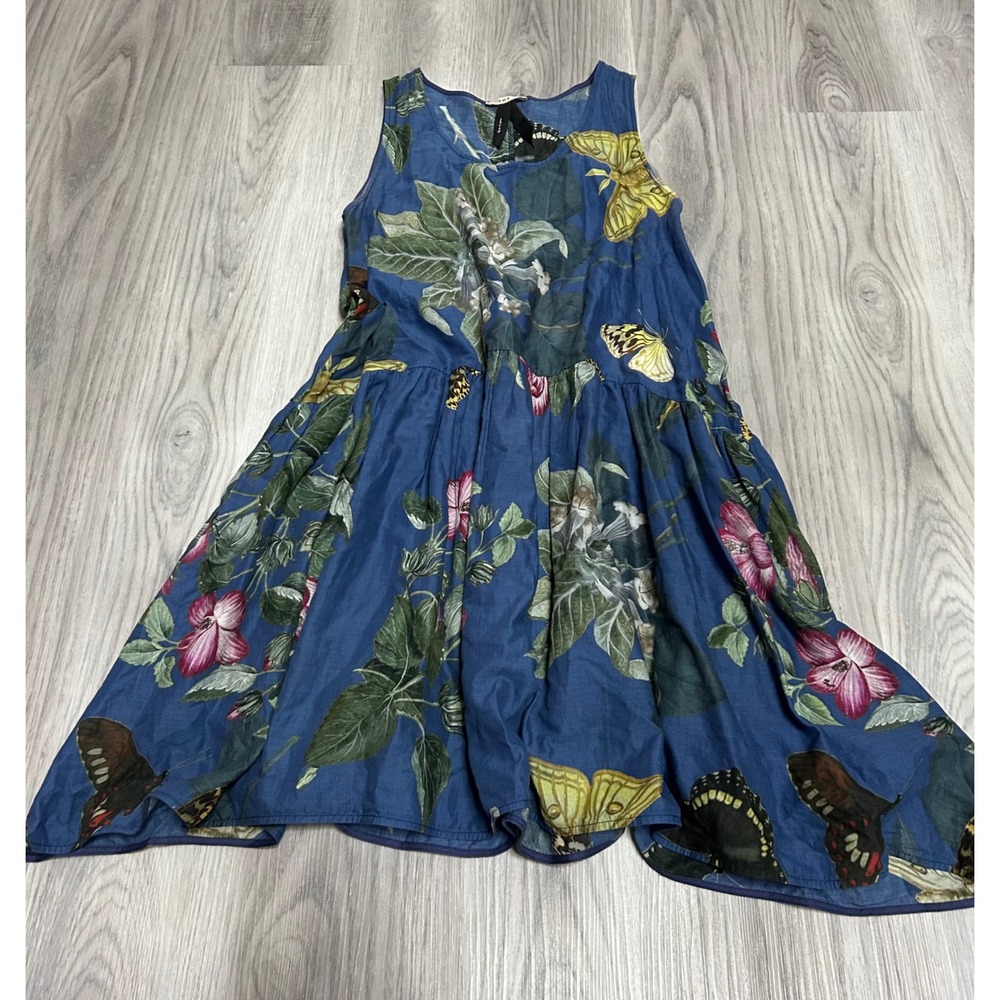 Toy G Blue Butterfly Floral Cotton Sleeveless Drop Waist Dress Made in Italy 6‎